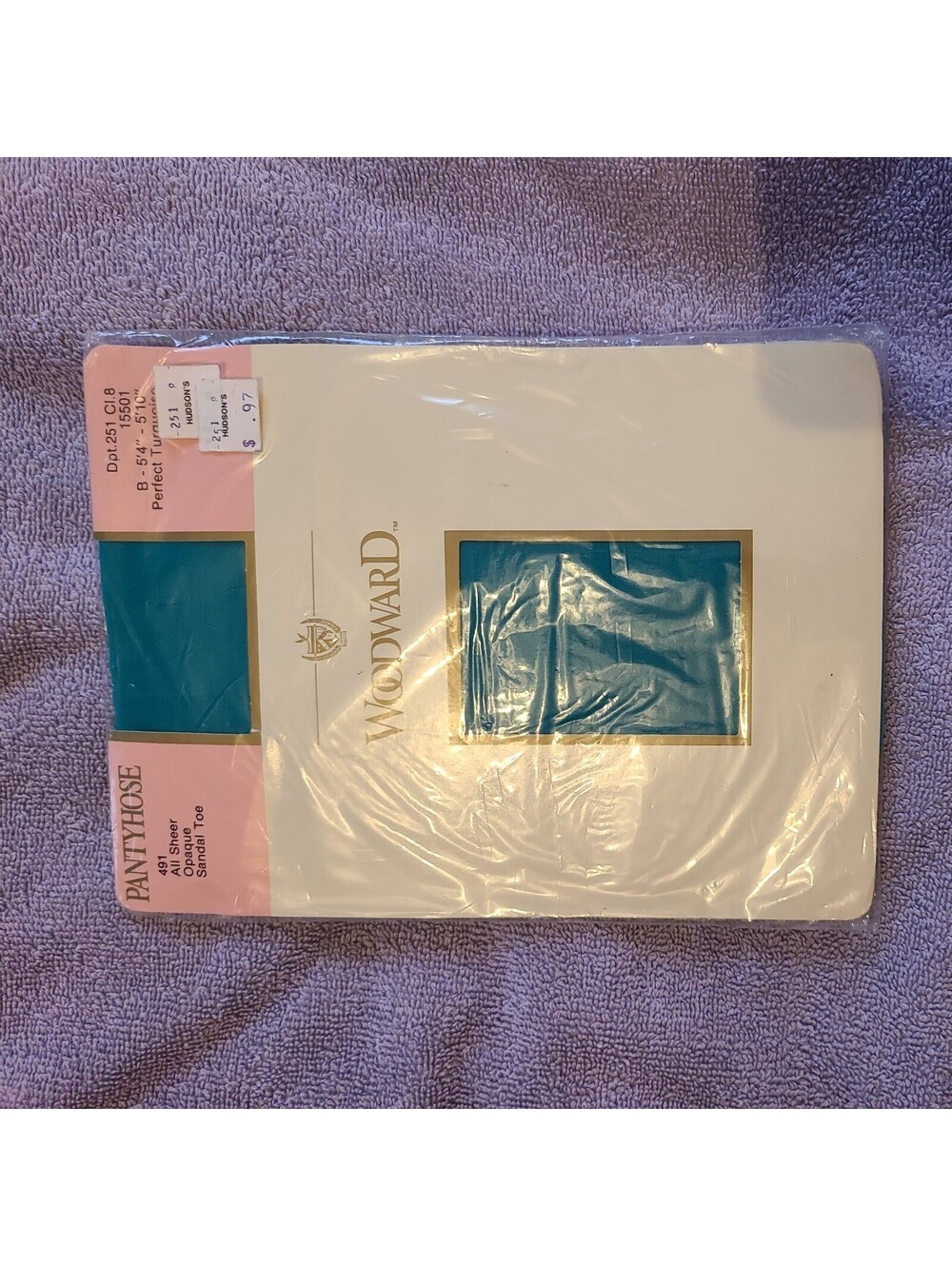 Woodward Pantyhose  Sheer  opaque sandal toe size b turquoise